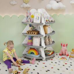 Costway 4-Tier Kids Corner Bookshelf Christmas Tree Bookcase Toy Storage Rack - thumbnail 3
