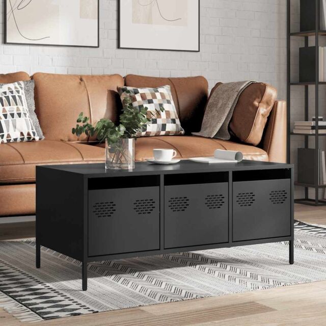 Berkfield Home Coffee Table Black 101.5x50x43.5 cm Cold-rolled Steel - image 1