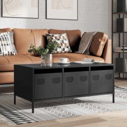 Berkfield Home Coffee Table Black 101.5x50x43.5 cm Cold-rolled Steel - thumbnail 1