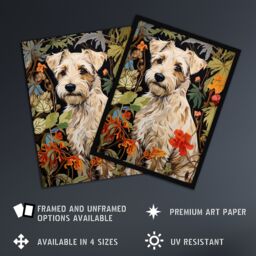 Artery8 White Cream Border Terrier On Elegant Floral Backdrop William Morris Style Jungle Flowers Artwork Art Print Framed Poster Wall Decor - thumbnail 2