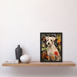Artery8 White Cream Border Terrier On Elegant Floral Backdrop William Morris Style Jungle Flowers Artwork Art Print Framed Poster Wall Decor - thumbnail 4
