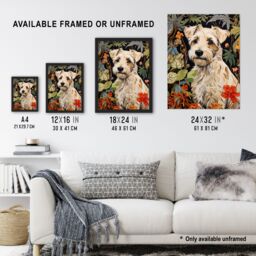 Artery8 White Cream Border Terrier On Elegant Floral Backdrop William Morris Style Jungle Flowers Artwork Art Print Framed Poster Wall Decor - thumbnail 3