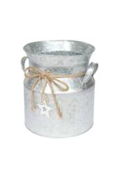 KDMD Zinc Milk Churn with Vertical Ribs & Jute Bow in Silver - thumbnail 2