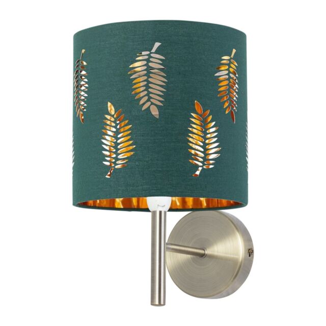 First Choice Lighting Brea - Antique Brass Wall Light with Dark Green Fern Shade in Gold - image 1