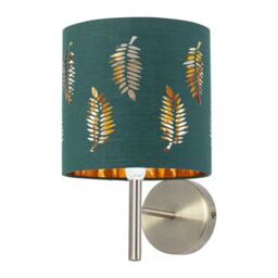 First Choice Lighting Brea - Antique Brass Wall Light with Dark Green Fern Shade in Gold