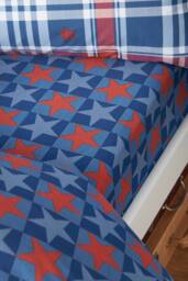 Catherine Lansfield 'Stars & Check' Fitted Sheet in Blue - Size: Double Fitted - thumbnail 1
