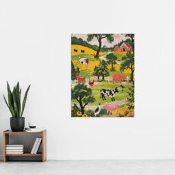 "Artery8 Cute Farm Animals Cow Pig Chickens Painting Wall Art Print in Green - Size: W24"" x H32""" - thumbnail 4