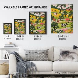 "Artery8 Cute Farm Animals Cow Pig Chickens Painting Wall Art Print in Green - Size: W24"" x H32""" - thumbnail 3