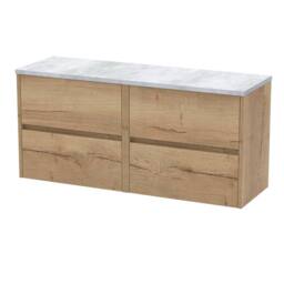 Balterley Chartley 4 Drawer Wall Hung Vanity Unit, Autumn Oak, 1200mm in Brown