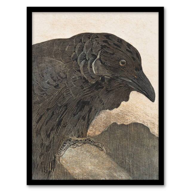"Artery8 Old Crow Bird Painting Vintage Framed Wall Art Print van Hoytema in Brown - Size: W12"" x H16""" - image 1