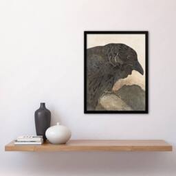 "Artery8 Old Crow Bird Painting Vintage Framed Wall Art Print van Hoytema in Brown - Size: W12"" x H16""" - thumbnail 4