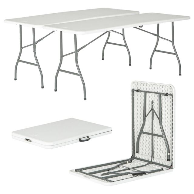 Harbour Housewares Folding Camping Picnic Tables - 180cm (6ft) - Pack of 2 in White - image 1
