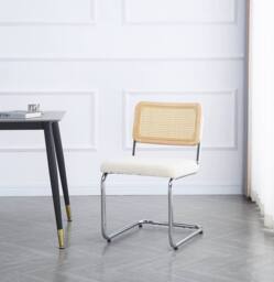 Nordlys Set of 2 Industrial Metal Cane Rattan Dining Chairs in White - thumbnail 2