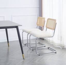 Nordlys Set of 2 Industrial Metal Cane Rattan Dining Chairs in White - thumbnail 3
