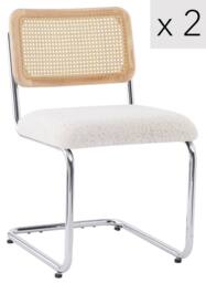 Nordlys Set of 2 Industrial Metal Cane Rattan Dining Chairs in White - thumbnail 1