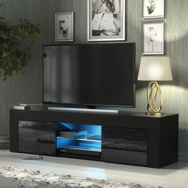 Creative Furniture Loom TV Unit 130cm - A Minimalist & Sophisticated Cabinet with Gloss Doors & LED Lights in Black - image 1