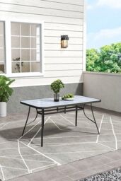 Garden Sanctuary Tempered Glass Wood Grain Garden Dining Table in Grey - Size: Large