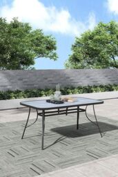 Garden Sanctuary Tempered Glass Wood Grain Garden Dining Table in Grey - Size: Large - thumbnail 2