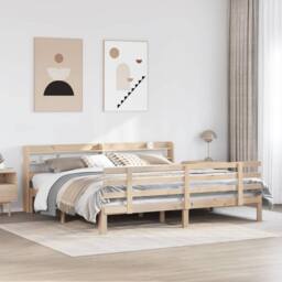 Berkfield Home Beautiful Bed Frame with Headboard without Mattress 180x200 cm Su in Natural - Size: Super King - thumbnail 2