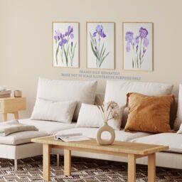 "Wee Blue Coo Set of 3 Prints Watercolour Iris Floral Flowers Purple Wall Art - Size: W12"" x H16""" - thumbnail 3