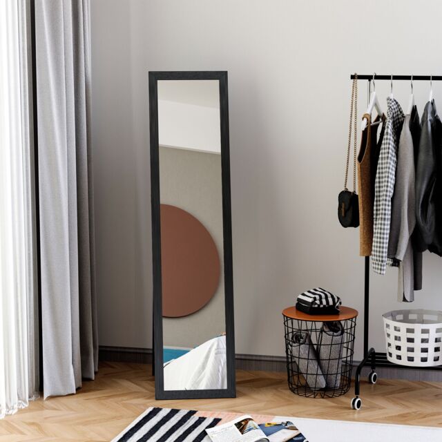 HOMCOM Full Length Mirror Free Standing or Wall-Mounted Tall Mirror Black - image 1