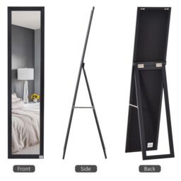 HOMCOM Full Length Mirror Free Standing or Wall-Mounted Tall Mirror Black - thumbnail 4