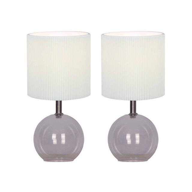 First Choice Lighting Set of 2 Buck - Clear Glass Table Lamps with White Pleated Shade - image 1