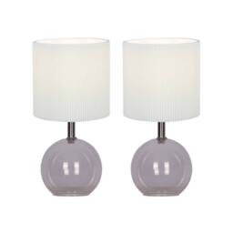First Choice Lighting Set of 2 Buck - Clear Glass Table Lamps with White Pleated Shade - thumbnail 1
