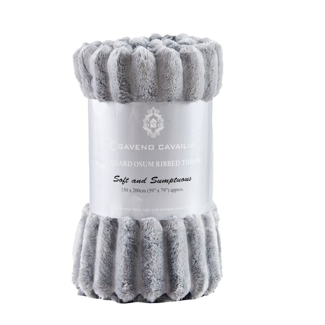 GAVENO CAVAILIA Osum Ribbed Throw in Grey - Size: 200 cm x 240 cm