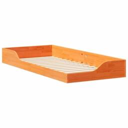 Berkfield Home Floor Bed Frame Wax brown 90 x 210 cm Solid pine wood - thumbnail 1