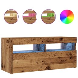 Berkfield Home TV Cabinet with LED Lights Old Wood 90x35x40 cm Engineered Wood in Brown - Size: 90 x 35 x 40 cm - thumbnail 2