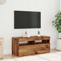 Berkfield Home TV Cabinet with LED Lights Old Wood 90x35x40 cm Engineered Wood in Brown - Size: 90 x 35 x 40 cm - thumbnail 5