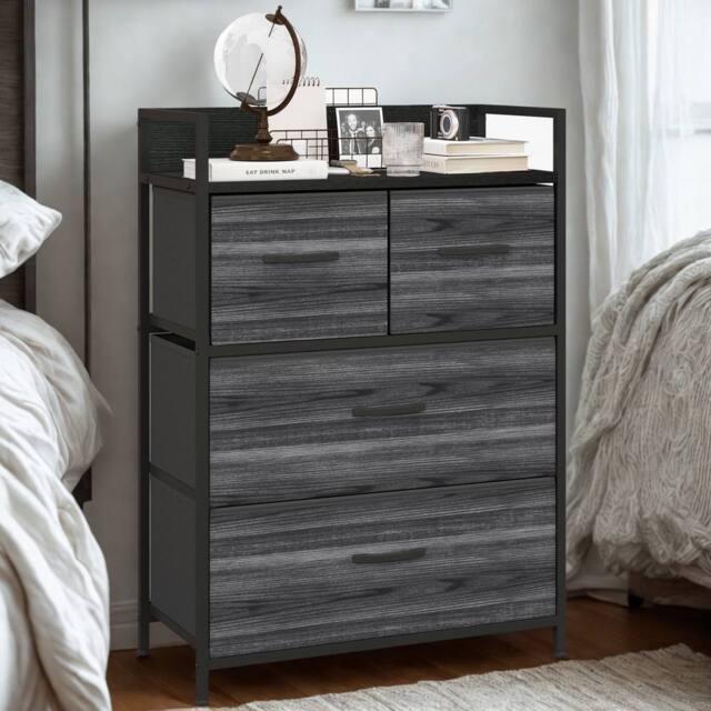 FURNOS Industrial 4 Fabric Drawer Chest Storage Unit With Shelftop Black - image 1