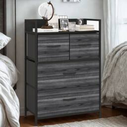 FURNOS Industrial 4 Fabric Drawer Chest Storage Unit With Shelftop Black - thumbnail 1