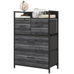 FURNOS Industrial 4 Fabric Drawer Chest Storage Unit With Shelftop Black - thumbnail 7
