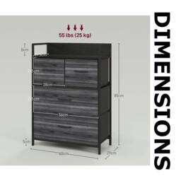 FURNOS Industrial 4 Fabric Drawer Chest Storage Unit With Shelftop Black - thumbnail 8