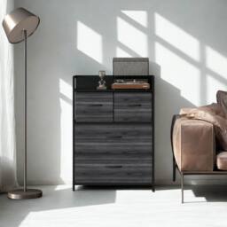 FURNOS Industrial 4 Fabric Drawer Chest Storage Unit With Shelftop Black - thumbnail 6