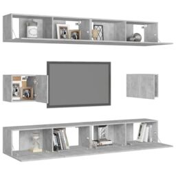 Berkfield Home 6 Piece TV Cabinet Set Concrete Grey Engineered Wood - thumbnail 3