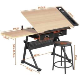 VOGREX Wood Adjustable Drafting Table Stool Set Architect Drawing Desk in Beige - thumbnail 2