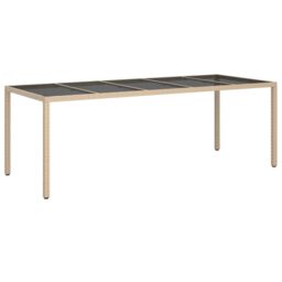 Berkfield Home Garden Table Beige 250x100x75 cm Tempered Glass & Poly Rattan - Size: 250 x 100 x 75 cm - thumbnail 2