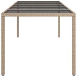Berkfield Home Garden Table Beige 250x100x75 cm Tempered Glass & Poly Rattan - Size: 250 x 100 x 75 cm - thumbnail 4