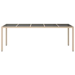 Berkfield Home Garden Table Beige 250x100x75 cm Tempered Glass & Poly Rattan - Size: 250 x 100 x 75 cm - thumbnail 3