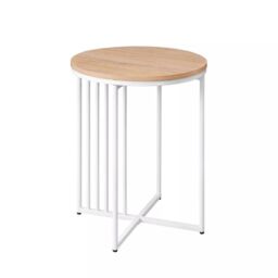 EONLION 2 x 45cm Minimalist Wood/Metal Slatted Side Sofa End Coffee Table in Beige - Size: 2 x 45 cm - thumbnail 4