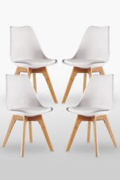 Life Interiors Set of 4 Scandinavian Dining Chairs Leather Cushions Solid Wood Legs in White