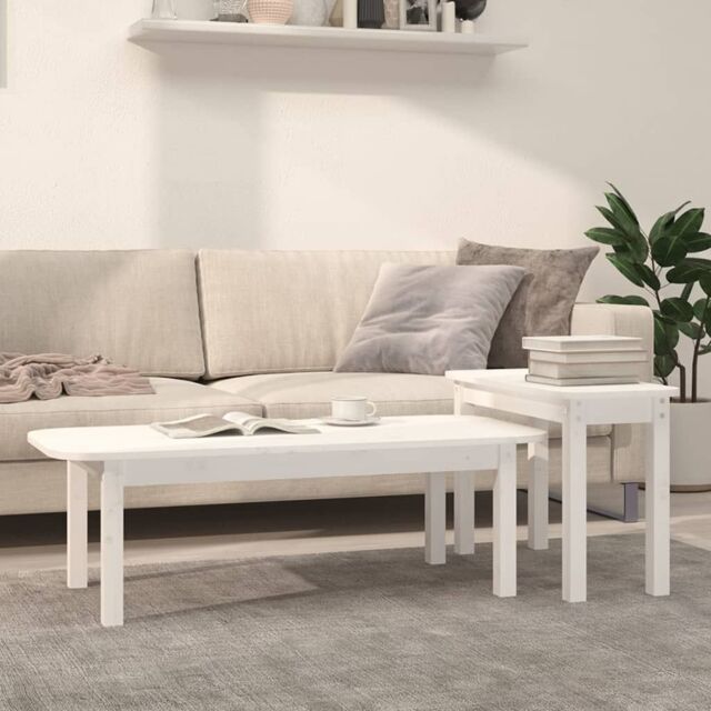 Berkfield Home 2 Piece Coffee Table Set White Solid Wood Pine - image 1