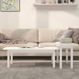 Berkfield Home 2 Piece Coffee Table Set White Solid Wood Pine - thumbnail 3