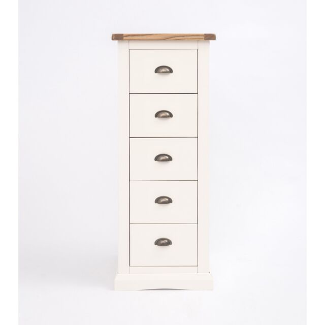 Cabinet Bits Cosenza 5 Drawer Narrow Chest of Drawers Brass Cup Handle in Off-White - image 1