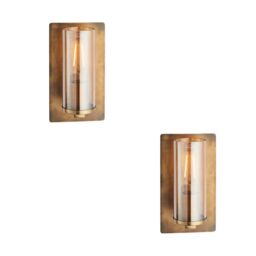 Loops 2 PACK Antique Brass Patina Wall Lamp Light & Champagne Glass Shade 10W E27 LED in Clear