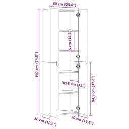 Berkfield Home Highboard Artisan Oak 60x32x190 cm Engineered Wood in Brown - Size: 60 x 32 x 190 cm - thumbnail 9