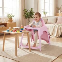 CASART 4-in-1 Baby High Chair Convertible Highchair w/5-Point Safety Harness in Pink - thumbnail 2